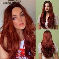 LOUIS FERRE Helovino vyno raudonų plaukų perukai Ilgo kūno banguoti sintetiniai perukai juodaodėms Afro Daily Party Aukštos temperatūros pluoštas brown