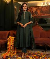 Indiškas dizainerio Kurta kelnių ir Dupatta komplektas moterims Bollywood viršus tunika Salwar Kameez Kurti suknelė M žalia