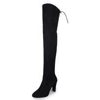 Fashion The Knee Women Boots Stretch Fabrics High Heel Slip On Shoes Pointed Toe Woman Long Boots Size Plus Size35-43 35