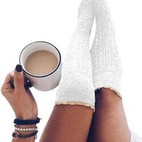 Thigh High Socks for Women Girls Lace Knitted Socks Multi-color Socks Warm Knee High Socks Stockings Winter Cotton Socks