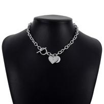 Women European Temperament Sweet Cool Choker Round Heart OT Buckle Chain Micro-set Minimalist Necklace For Women
