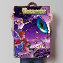 Terraria Game Cover Art Tin Plaque Poster Customized Wall Art Retro Vintage Metal Signs for Man Cave Decoration Home Coffee Bar 7.9x11.8In(20x30cm) blue