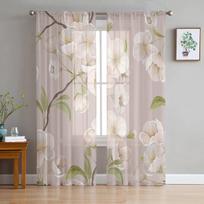 Pavasario rudo fono persikų žiedų tiulio užuolaidos svetainei namų dekoro lango užuolaidos virtuvės permatomos galios užuolaidos 135W x 114H(cm) gray