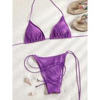 Bikini String Swimsuit Sexy Female Bathsuit Women Swimwear High Cut Bathwear Bandage Biquini Leopard Two Pieces Suit S purple