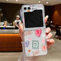 Samsung Galaxy Z Flip6 Flip5 Flip4 Flip3 Meilės Širdelė Atsparus Smūgiams TPU Minkštas 2 Vnt Sulankstomas Skaidrus Telefono Dangtelis Samsung Z Flip6
