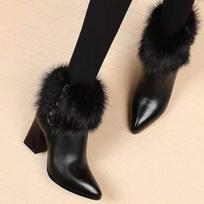 Rabbit Fur Ladies Shoes  Zipper Women's Boots Winter  Solid Plush Warm Comfortable Naked Boots High Heels Boots 35 juoda