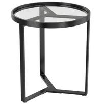 Pagalbinis staliukas su stiklu ir metaline koja, 45 cm, juodas