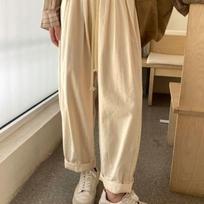 Women's Beige Cargo Pants | High-Waist Enzyme-Washed Cotton Japanese-Style Loose Lantern Carrot Straight Wide-Leg Casual Trousers for Spring-Autumn S smėlis