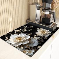 Dish Drying Mat Super Absorbent Dish Mat Drying Kitchen Mat with Floral Hide Stain Draining Mat for Kitchen Coffee Bar Decor 30x40cm