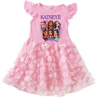 9197 Girls Cartoon MANON SOPHIA DANIELA LARA MEGAN YOONCHAE Print Short Sleeves Flower Dress 100cm rožinė