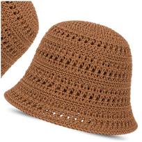 Moteriška Šiaudinė Bucket Hat Skrybėlė – Tamsios Šiaudų Spalvos Paplūdimio Skrybėlė, OSFM(56-58cm)