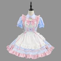 Anime XS-5XL Sweet Cute Lolita Maid Dress Cosplay Costume Pink Blue Girl Woman Maid Dress Party Coffee Shop Costumes Rainbow Girl XS