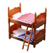 Dollhouse Bunk Bed Compact Lovely PVC Doll House Simulation Double Bed for Decoration A brown
