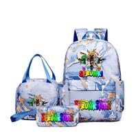 School Season Sprunki Rhythm Box Student School Bag Children'S Backpack Backpack Lunch Bag Three-Piece Set Three-piece set white