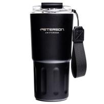 Nerūdijančio plieno termo puodelis be BPA su šiaudeliu Peterson, juodas, 600 ml
