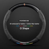 For Porsche Cayenne Panamera Macan Boxster Cayman 718 911 Car Anti-Slip Suede Carbon Fiber Steering Wheel Cover Auto Accessories