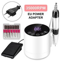 50W Elektrinė nagų gręžimo mašinėlė su pedalu 35000RPM Nagų pedikiūro dildė manikiūro salonui Poliravimas Frezavimas Mažo triukšmo įrankiai EU raudona