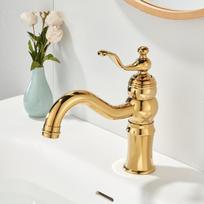 Tuqiu Gold Bathroom Faucet Total Brass Chrome Basin Faucet Cold And Hot Water Mixer Sink Tap Single Handle Deck Mounted Sink Tap beige