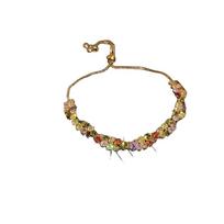 Bohemian Style 18K Gold Plated Moissanite Bracelet, Dopamine Colorful Inlaid Moissanite Bangle, Exquisite Fashion Luxury High-End Hand Jewelry brown