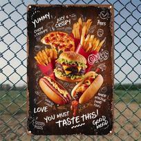 Retro Metal Sign Fast Food Wall Decor Burger Sandwich Kitchen Restaurant Bar Art orange