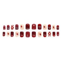 Valentine Fake Nails Short Press Nails Square Red Full Cover Glue Nails Valentine Heart-Shaped Nails With Cute Designs Extra Short With 2ml Glue One Size