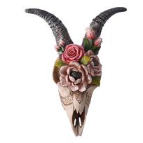 Decorative Wall Hanging Sculpture Figurines Simulation Flower Goat Skull Ornament Artwork Props 3D Animal Crafts Decor 1