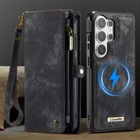 Skirta Samsung Galaxy S26 Ultra CaseMe prabangus 2 viename nuimamas daugiafunkcinis odinis dėklas-piniginė su užtrauktuku ir magnetiniu dangteliu, atverčiamas dirželis 17.4*8.4*3.9cm vyno raudonos spalvos