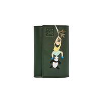 Loewe X Suna Fujita Collaboration Spring Summer 2024 Panda Print Snap Closure Satin Leather Wallet Small Women Wallet Deep-Green C643S33X20-4360 Basic Set (Bag+Dust Bag)