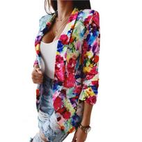 Lady Blazer Female Office Lady Blazer Printed Fake Pockets Floral  Suit Jacket  Super Soft S raudona