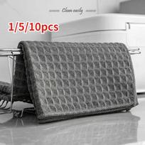 Waffle Rag Kitchen Dish Cloth Absorbent Non-linting Rag Household Thickened Cleaning Cloth Dish Cloth Hand Towel 1pc pilka