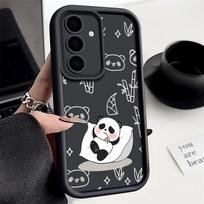 Skirtas Samsung S25 S24 S22 Ultra Plus S23 S21 S20 Fe A55 A54 A53 A52 A35 A15 5g smūgiams atsparus Panda Pattern minkštas silikoninis objektyvo apsauginis telefono dėklo dangtelis Samsung A36 vyno raudonos spalvos