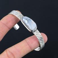 Mothers day Deal Oval Natural Dendrite Opal Bangle Jewelry 925 Sterling Silver Adjustable