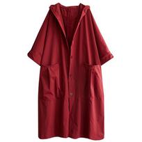 Women's Oversized Cotton Windbreaker Hooded Long Trench Coat Streetwear Coat For Women OneSize chaki