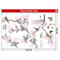 Kinų stiliaus gėlių ir paukščių sienų lipdukai Lipnūs sienų lipdukai svetainei Šilti namų dekorai Kambario dekoravimas 60x90cm įvairiaspalvis