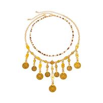 2Pcs Antique Style Layering Tassels Necklace Combining Hammered Coin Pendant and Bead Chains for Various Outfits 1