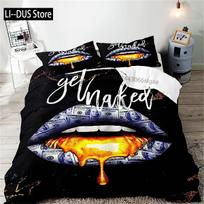 Mr & Mrs Black Red Creative Duvet Cover Love Man Mustache Woman Lip Romance Comforter Cover Funny White Love Couple Valentine EU Single(135*200cm)3pcs