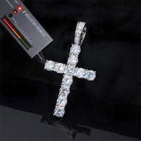 Prabangus papuošalas Moissanite kryžiaus pakabukas 925 svarų sterlingų sidabro Hip Hop blizgantis VVS deimanto pakabukas karoliai vyrams, neblunkantys