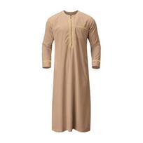 Vasaros vyriškas chalatas Retro apvalia iškirpte su pusiau užtrauktuku, ilgomis rankovėmis, laisvas, Malaizija, Artimieji Rytai, Arabų, Dubajus, Tradicinis maxi chalatas, ilgas viršus S ruda