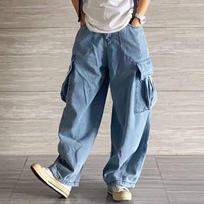 Baggy Jeans Vyriškos plačios džinsinės kelnės Oversize Cargo Korėjos mados Vyriški drabužiai Gatvės apranga Kelnės Sportiniai kelnės S mėlyna