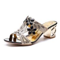 ew Summer Style Fashionable, Comfortable, Versatile, Wear-resistant and Elegant Rhinestone Casual High-heeled Slippers 36 juoda