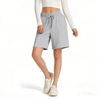 Solid Color Casual Buggy Shorts for Women  Summer Women's Oversize High Waist Shorts Female Short Pants S šviesiai pilka spalva