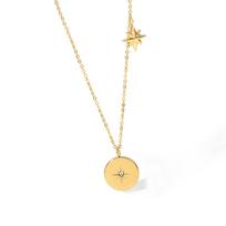 Stainless Steel Pendant Necklace Cubic Zirconia Charm Neckchain Unisex Clavicle Chain Gold Plated Waterproof Jewelry D