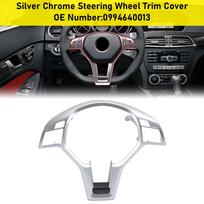Sidabrinė chromuota vairo apdailos dangtelis Mercedes Benz W204 W207 W212 C klasės automobiliams