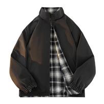 Double Sided Men's Checkered Jacket for Spring and Autumn, Men's Stand Up Collar, Double-sided Cardigan Jacket XXXL juoda