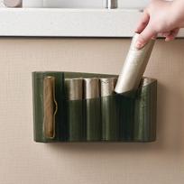 Trash Bag Dispenser Clear Punch Free Wall Mount Garbage Bag Roll Holder Storage Organizer Space Saving for Kitchen white