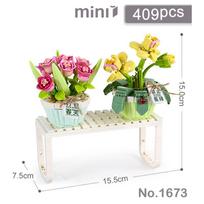 Mini Bonsai Flowers Plants Building Block DIY Green Plant Bouquet Potted Home Decoration Children Toys For Girls Christmas Gifts