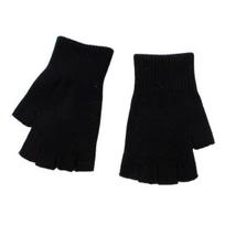 1 Pair Black Half Finger Gloves Women Men Woolen Yarn Knitting Gloves Solid Color Elastic Warm Riding Sport Workout Mittens L juoda
