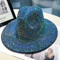 Women's Autumn Winter Rhinestone Elegant Jazz Hat Men's British Retro Versatile Diamond Inlaid Woolen Top Hat Adult 56-58cm