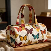 Quilted Duffel Tote Bag Butterfly Fall Leaves Print 3D Bohemian Travel Handbag Spacious Fitness Beach Bag Lightweight Casual Vacation Cruise Camping 16''x8''x8''