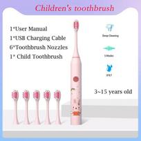 Children Sonic Electric Toothbrush Cartoon Pattern for Kids with Replace The Tooth Brush Head Ultrasonic Toothbrush Soft Nozzles gray